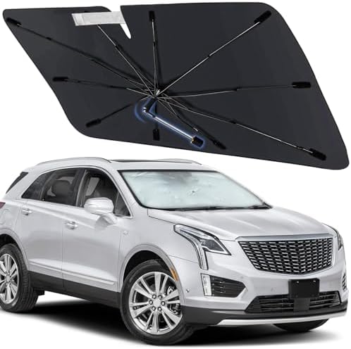 Windshield Sun Shade Umbrella for Cadillac XT5 2017-2026, Foldable Front Window Sunshade with 360° Rotating Shaft, Custom Fit Car Shades for XT5 Accessories with UV & Heat Protection by Visufy