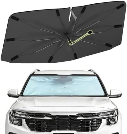 Windshield Sun Shade Umbrella for KIA Seltos 2021-2024, Foldable Front Window Sunshade with 360° Rotating Shaft, Custom Fit Car Shades for Seltos Accessories with UV & Heat Protection by Visufy