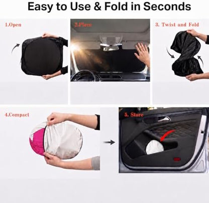 Car Windshield Sun Shade, Universal Fit Compact Sedan SUV, Cute Pink - Image 6