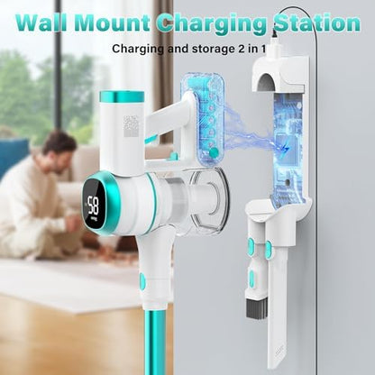 Tikom V500 Cordless Vacuum Cleaner for Home, 40000Pa/450W Stick Vacuum with LED Touch Screen, Charging Wall Dock, Anti-Tangle, Lightweight Handheld Vacuum for Pet Hair, Hard Floor, Carpet, Blue - Image 4