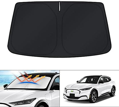 KUST Windshield Sun Shade for Ford Mustang Mach-E 2021 2022 2023 2024 2025 2026 Mache Accessories Sunshade Sun Protector Foldable Blocks UV Rays Keep Cars Cooler by KUST