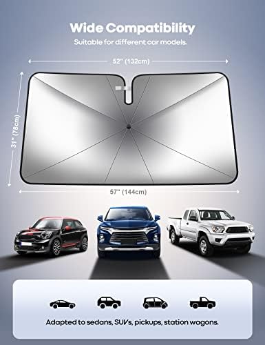 Lamicall Car Windshield Sunshade Umbrella - Foldable Car Windshield Sun Shade Cover, 5 Layers UV Block Coating, 52"x31" Front Window Heat Insulation Protection, for Auto Sedan, SUV Windshield - Image 4