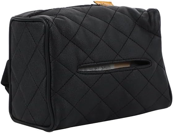 Luxury Quilted Car Tissue Holder – Headrest-Mounted Tissue Box for Cars, SUVs & Trucks – PU Leather Tissue Dispenser with Secure Strap – Easy One-Hand Access (Black) - Image 8