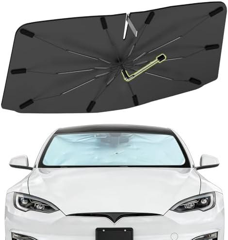 Windshield Sun Shade Umbrella for Tesla Model S 2012-2026, Foldable Front Window Sunshade with 360° Rotating Shaft, Custom Fit Car Shades for Model S Accessories with UV & Heat Protection by Visufy