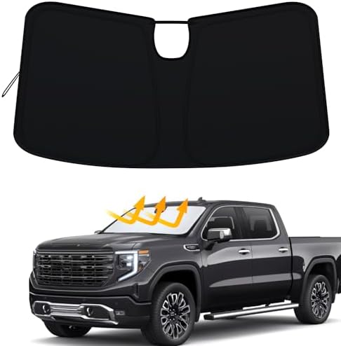 Windshield Sun Shade for 2022-2026 Refreshed Chevy Silverado 1500/GMC Sierra 1500, 2024-2026 Silverado/Sierra 2500HD 3500HD Front Windshiled Sun Visor UV Protection Foldable Sunshade by PIMCAR