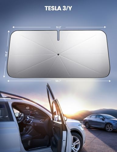 Tesla Model 3/Y Foldable Windshield Sunshade Umbrella UV Block 10-Rib Frame - Image 6