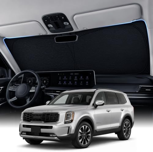 Large Windshield Sun Shade for Kia Telluride 2020-2025, 7-Layer Heavy-Duty & Blocks UV Rays, 3D Scanned Custom Fit, Keep Interior Cooler, Easy Storage & Foldable SUV Accessories, No Sagging by Zanch