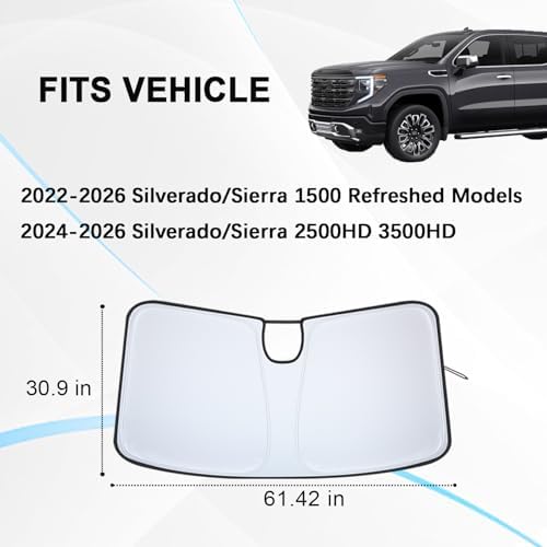 Windshield Sun Shade for 2022-2026 Refreshed Chevy Silverado 1500/GMC Sierra 1500, 2024-2026 Silverado/Sierra 2500HD 3500HD Front Windshiled Sun Visor UV Protection Foldable Sunshade - Image 4