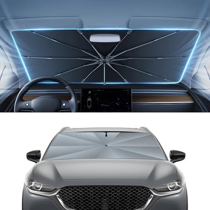 Autorder Windshield Sun Shade Umbrella for 2019-2025 2026 Mazda CX-30 CX30 Accessories,Upgraded Ice Crystal Material,Easy Setup Umbrella Sunshade for Car Windshield,100% Sun Blocking by Autorder