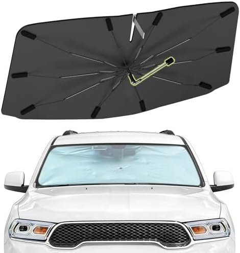 Windshield Sun Shade Umbrella for Dodge Durango 2011-2026, Foldable Front Window Sunshade with 360° Rotating Shaft, Custom Fit Car Shades for Durango Accessories with UV & Heat Protection by Visufy