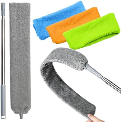 100 inches Retractable Gap Dust Cleaner Cleaning Tools with 4 Microfiber Dusting Cloths Long Handle, Washable and Retractable Duster Brush for Cleaning Under Appliances Furniture Couch Fridge by Unknown