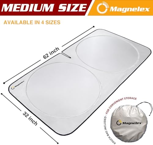 Magnelex Car Windshield Sunshade - Advanced Light-Blocking Protection, Foldable Sun Shade with Mirror Cut-Out Keeps Your Vehicle Cool, Fit for Cars, Trucks, and SUVs - Medium (62 x 32 in) - Image 4