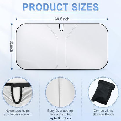 SINGARO 300T Universal Car Windshield Sun Shade, Foldable Reflective for Windshield & Window Shades with Overlapping Design, Car Interior Accessories (68.8" L x 35" W) - Image 2