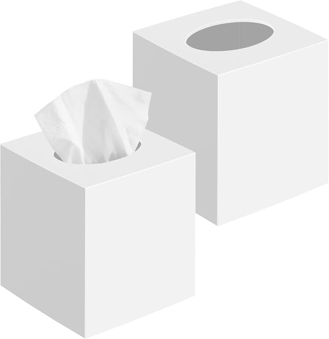 2 Pack Tissue Box Cover, Square Acrylic Tissue Holder Non-Slip Base, White | modern,non-slip,easy to refill,compatibility for tissue & rollsfor bathroom countertops,dressers,night stand,parlors,office by Chintu