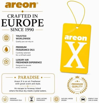 AREON X Paradise Yellow Fresh Paper Hanging Car Air Freshener - Pack of 12 - Image 6