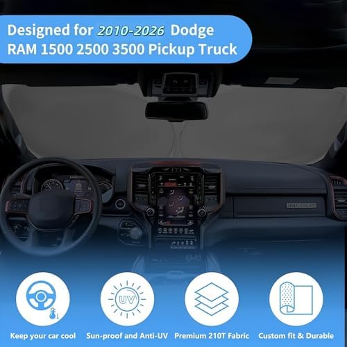 Windshield Sun Shade Car Accessories Fit 2010-2026 Dodge RAM 1500 2500 3500 - Image 6
