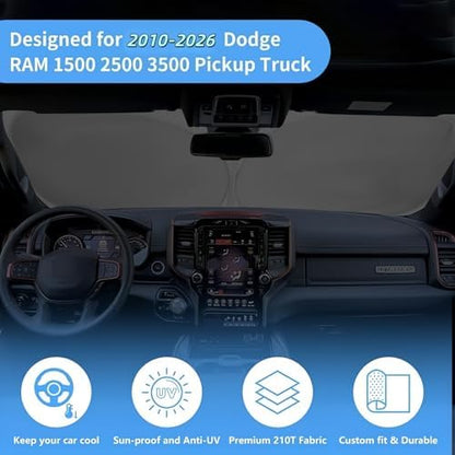 Windshield Sun Shade Car Accessories Fit 2010-2026 Dodge RAM 1500 2500 3500 - Image 6