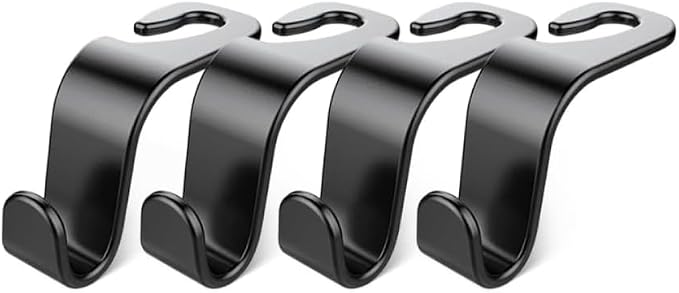 Car Seat Headrest Hook 4 Pack Hanger Storage Organizer Universal for Handbag Purse Coat fit Universal Vehicle Car Black S Type by Unknown