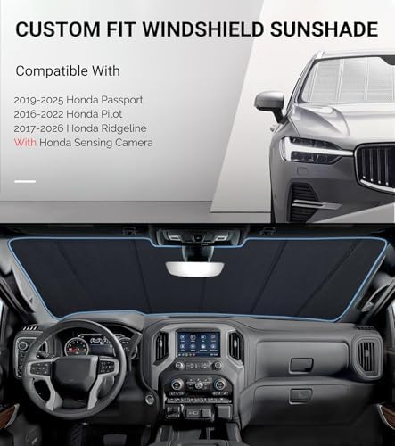 Pigenius Windshield Sun Shade for Honda Passport 2019-2025, Pilot 2016-2022, Ridgeline 2017-2025 with Honda Sensing Camera. Reflective Aluminum Film Front Window Sunshade - BLAZBLOCK - Image 2