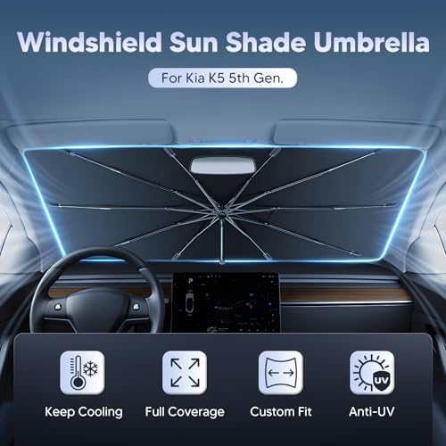 Autorder Windshield Sun Shade Umbrella for 2021-2026 Kia K5 / 2020-2026 Hyundai Sonata Accessories,Upgraded Ice Crystal Material,Easy Setup Umbrella Sunshade for Car Windshield,100% Sun Blocking - Image 2