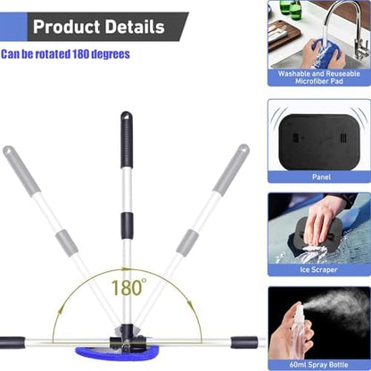 desin Windshield Cleaning Tool, Car Window Cleaner Windshield Cleaner with 4 Reusable and Washable Microfiber Pads and Extendable Handle Auto Inside Glass Wiper Kit (Dark Blue) - Image 4