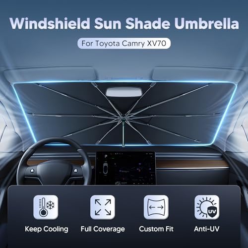 Autorder Windshield Sun Shade Umbrella for 2018-2026 Toyota Camry Accessories,Upgraded Ice Crystal Material,Easy Setup Umbrella Sunshade for Car Windshield,100% Sun Blocking - Image 2