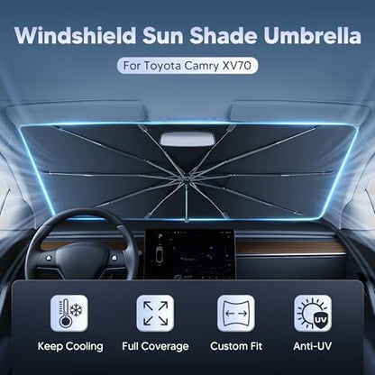 Autorder Windshield Sun Shade Umbrella for 2018-2026 Toyota Camry Accessories,Upgraded Ice Crystal Material,Easy Setup Umbrella Sunshade for Car Windshield,100% Sun Blocking - Image 2