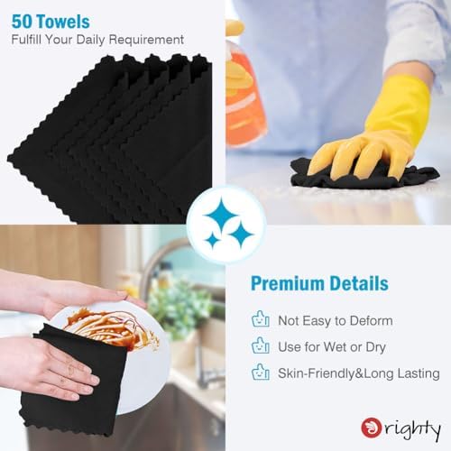 Orighty Microfiber Cleaning Cloth Bulk, 50 Pack Shop Towels 12x12 in, Black - Image 5