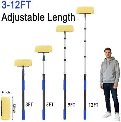 18FT Reach Car Wash Brush with Long Handle, 3 to 12 FT Car Cleaning Brush with Soft Bristle, Aluminium Telescoping Pole for Solar Panel, House Siding, SUV, Cars, Trucks, RV, Floors, Navy - Image 3