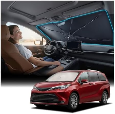 Nmoiss Windshield Sun Shade Umbrella Fit for Toyota Sienna 2004-2026 Accessories, [Vinyl Coating Heat Shield] Protect Car from Sun Rays & Heat Damage Keep Cool and Protect Interior by Nmoiss