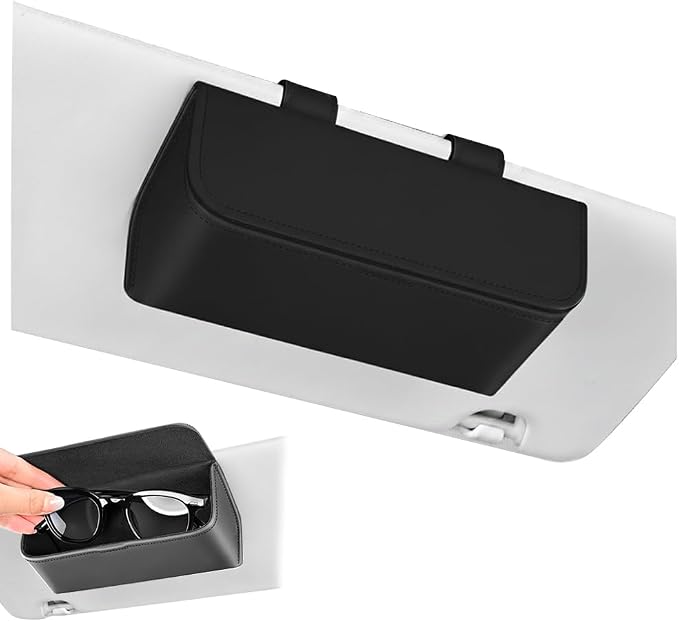 Magnetic Car Sunglasses Holder - Beige Nappa Visor Glasses Case | One-Handed Eyeglass Clip for Large Frames heat-resistant storage for aviators & cards,damage-free,vanity mirror friendly by Unknown