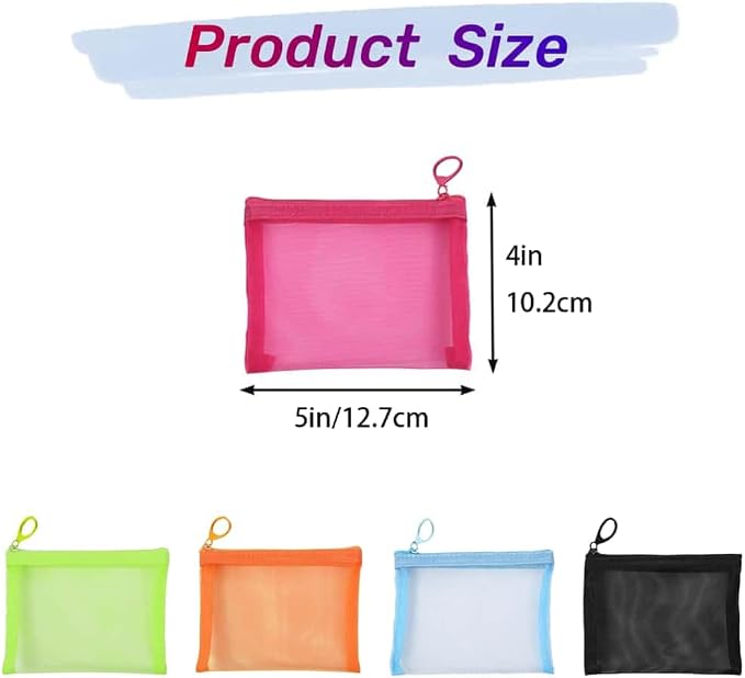 5 Pack Small Mesh Zipper Pouch Bags for Purse, Size 5" x 4" Travel Pouches for Daily Toiletries, Mini Mesh Bags with Zipper, Purse Organizer Pouches Insert (5" x 4") - Image 2