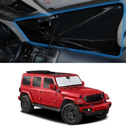 Windshield Sun Shade Umbrella for 2018-2026 Wrangler JL & 2/4 Door 4XE by YYCKE
