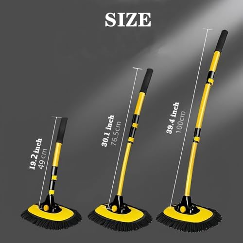 Mveqrrn15°Curved Chenille Car Wash Brush, Extendable Long Handle Mop-Yellow - Image 2