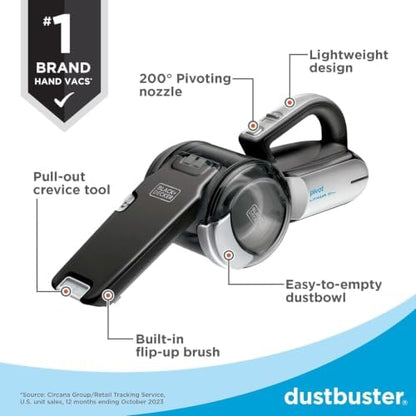 BLACK+DECKER dust buster PIVOT VAC Handheld Vacuum Cordless, Car Vacuum Portable Rechargeable, Extendible Crevice Tool and 200 Degree Pivoting Nozzle, Strong Suction, Lightweight (BDH2000PL) - Image 3