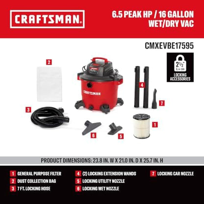 CRAFTSMAN CMXEVBE17595 16 Gallon 6.5 Peak HP Wet Dry Shop Vacuum - Image 3