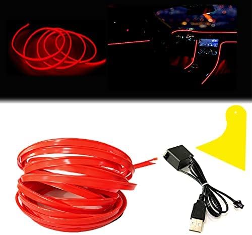 El Wire Red Interior Car LED Strip Lights, 5M Neon Wire USB 5V with Fuse Protection for Automotive Interior Decoration, with 6mm Sewing Edge by Maxlaxer