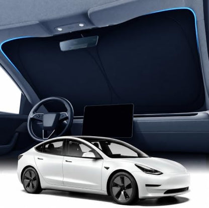 Zanch Custom Windshield Sun Shade for Tesla Model 3 2017-2026, Heat & UV Protection, 100% Light Blocking, 3D Scanned Fit, Interior Protection, Keeps Cabin Cooler, Foldable Tesla Accessories by Zanch