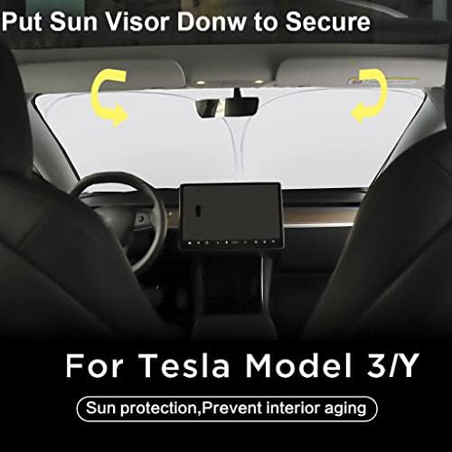 Gven Windshield Sun Shade for 2017-2026 Tesla Model Y/Model 3 Sunshade Accessories Foldable Sunshade (Fit 2025-2026 Model Y Juniper / 2024 Model 3 Highland) Blocks UV Rays Keep Car Cool (Black Eyes) - Image 6