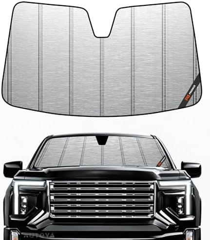 Windshield Sun Shade for Chevy Silverado GMC Sierra 1500 2022-2026 & 2500/3500 HD 2024-2026 (2022+ Updated Interior), Fits Denali High Country AT4 LTZ ZR2, HUD Compatible, Metallic Silver Finish by Pigenius