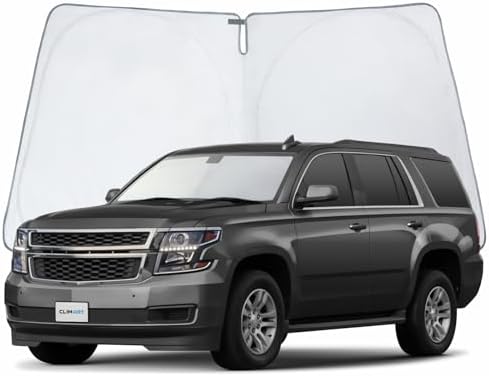Windshield Sun Shade for 2015-2020 Chevy Tahoe (Chevrolet), Protect Auto from Heat Damage and Keep Cool, Compact Foldable, SUV Sunshade for Front Window, CLIM ART, Car Accessories - WS3005 by CLIMART