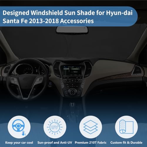 Windshield Sun Shade Sun Visor Accessories for 2013-2018 Hyundai Santa Fe - Image 4