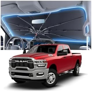 Car Windshield Sun Shade Umbrella for Ram 1500/2500/3500 2011~2026(Ice Crystal + Fabric + Black Film), Keeps Car Cool, Foldable Sunshade with Soft Edge, Easy Storage with Bag by Amadaw