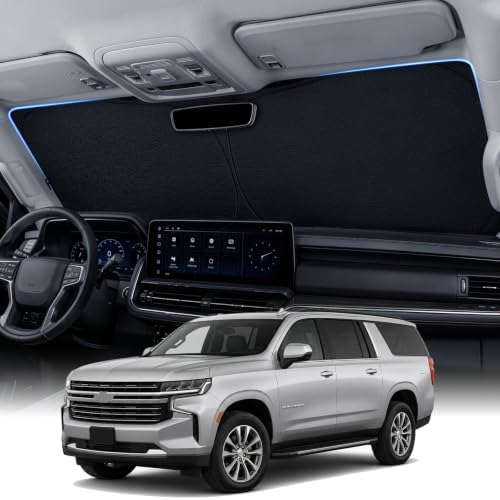 Large Windshield Sun Shade for Chevrolet Suburban 2021-2026, 100% Light Blocking, Advanced Multi-Layer Heat & UV Protection, 3D Scanned Custom Fit, Keeps Cabin Cooler, Foldable SUV Accessories by Zanch