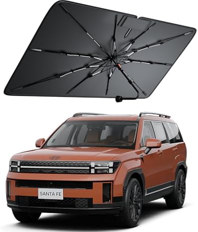Windshield Sun Shade for Hyundai Santa Fe 2001–2026, Foldable Umbrella Sunshade with 100% UV Block, Multi-Layer Heat Insulation, Reinforced 10-Rib Frame, Keeps Car Cooler by Amadaw