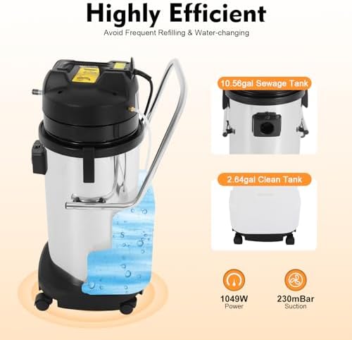 Professional Carpet Cleaner Machine - 40L Water Tank, 3-in-1 Carpet Shampooer with Vacuuming/Spraying Functions, 230mbar Suction - Stainless Steel Upholstery & Carpet Cleaner for Home, Hotel, Office - Image 4