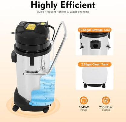 Professional Carpet Cleaner Machine - 40L Water Tank, 3-in-1 Carpet Shampooer with Vacuuming/Spraying Functions, 230mbar Suction - Stainless Steel Upholstery & Carpet Cleaner for Home, Hotel, Office - Image 4