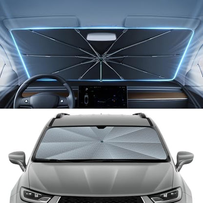 Autorder Windshield Sun Shade Umbrella for 2017-2025 2026 Chrysler Pacifica Minivan Accessories,Upgraded Ice Crystal Material,Easy Setup Umbrella Sunshade for Car Windshield,100% Sun Blocking by Autorder