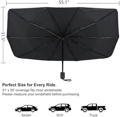 Upgraded Car Windshield Sun Shade Umbrella, Foldable Car Umbrella Sunshade, Sun Protection & Heat Insulation Windshield Sunshades, 90% UV Resistant Front Window Cover, for Most Vehicles (#02) - Image 2
