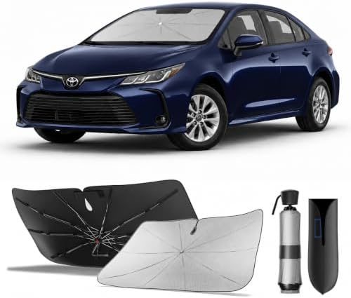 Zanch Windshield Sun Shade Umbrella: 3D Scan Custom Fit for Toyota Corolla 2000-2026 [99% UV Protection, Up to 75℉ Cooler] Reflective Heat Shield, Foldable Front Sunshade Umbrella, Car Accessories by Zanch